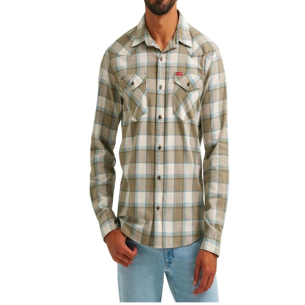 Wrangler Men's 3XL Woven Twill Shirt – NWT - Green Long Sleeve Western Style